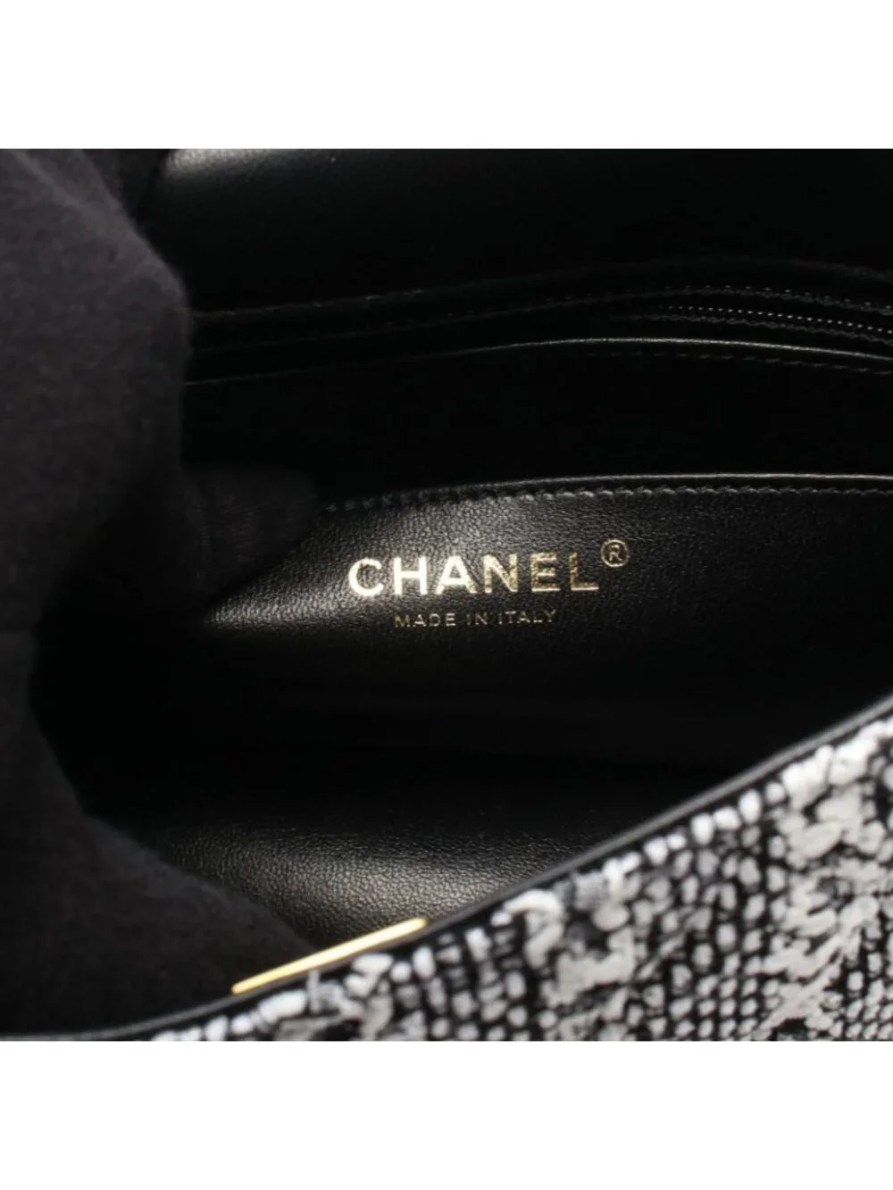 Chanel Shoulder Bag Quilted Faux Pearl White Black Fabric Leather Small Flap